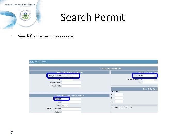 Search Permit • 7 Search for the permit you created 