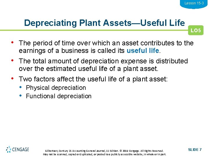 Lesson 15 -3 Depreciating Plant Assets—Useful Life LO 5 • The period of time