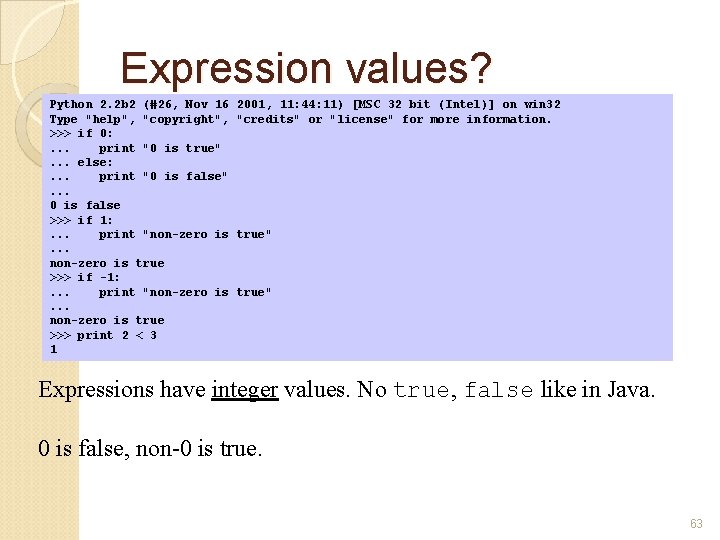 Expression values? Python 2. 2 b 2 (#26, Nov 16 Type "help", "copyright", >>>