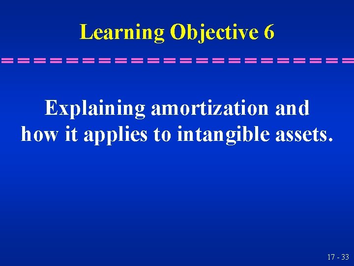 Learning Objective 6 Explaining amortization and how it applies to intangible assets. 17 -
