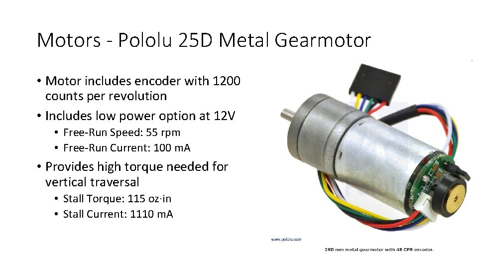 Motors - Pololu 25 D Metal Gearmotor • Motor includes encoder with 1200 counts