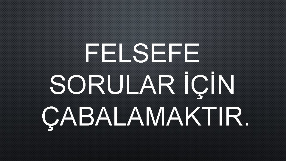 FELSEFE SORULAR İÇİN ÇABALAMAKTIR. 