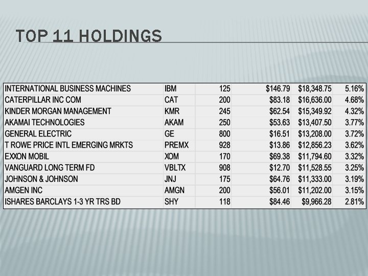 TOP 11 HOLDINGS 