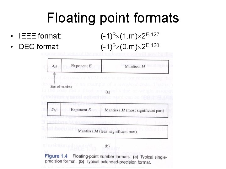 Floating point formats • IEEE format: • DEC format: (-1)S (1. m) 2 E-127