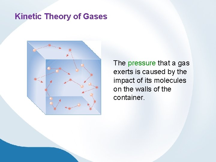 Kinetic Theory of Gases The pressure that a gas exerts is caused by the