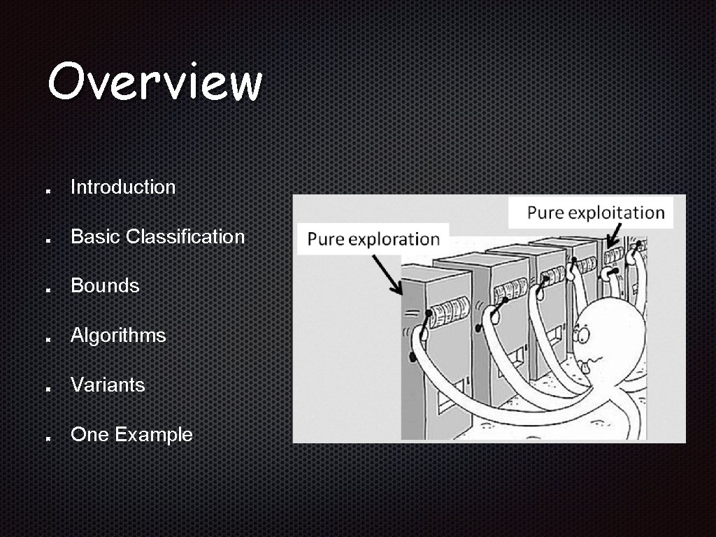 Overview Introduction Basic Classification Bounds Algorithms Variants One Example 