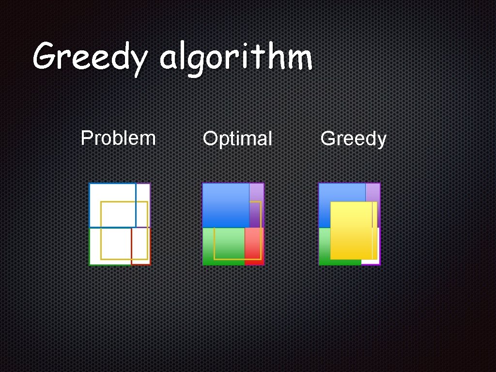 Greedy algorithm Problem Optimal Greedy 