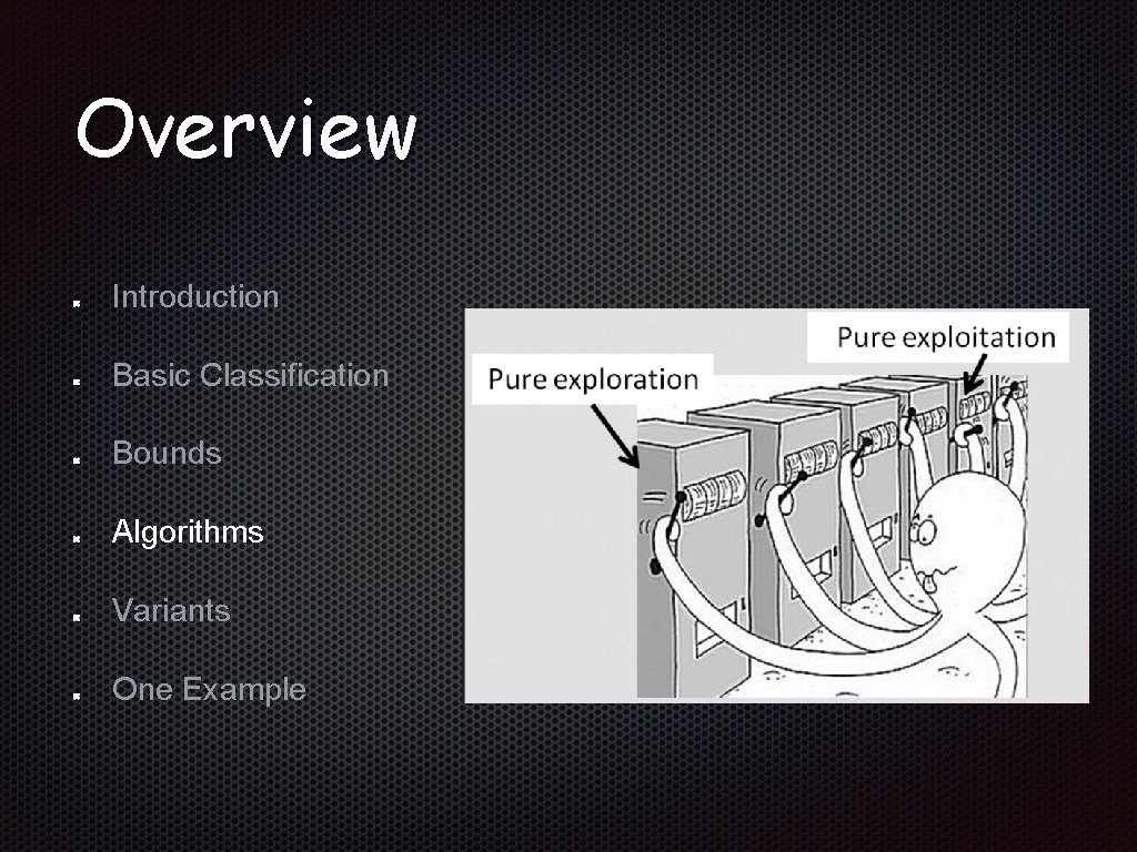 Overview Introduction Basic Classification Bounds Algorithms Variants One Example 