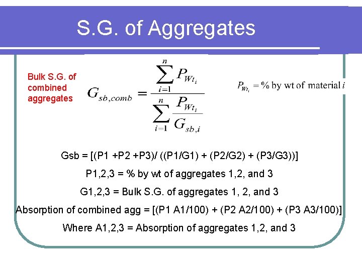 S. G. of Aggregates Bulk S. G. of combined aggregates Gsb = [(P 1