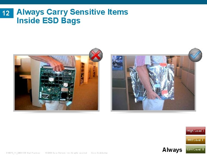 12 Always Carry Sensitive Items Inside ESD Bags High Level I Mid Level II