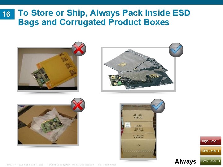 16 To Store or Ship, Always Pack Inside ESD Bags and Corrugated Product Boxes