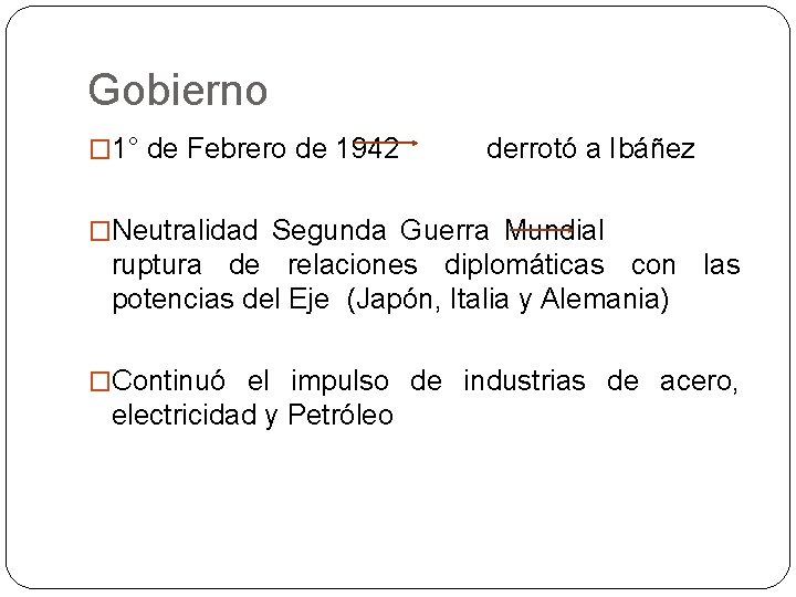 Gobierno � 1° de Febrero de 1942 derrotó a Ibáñez �Neutralidad Segunda Guerra Mundial