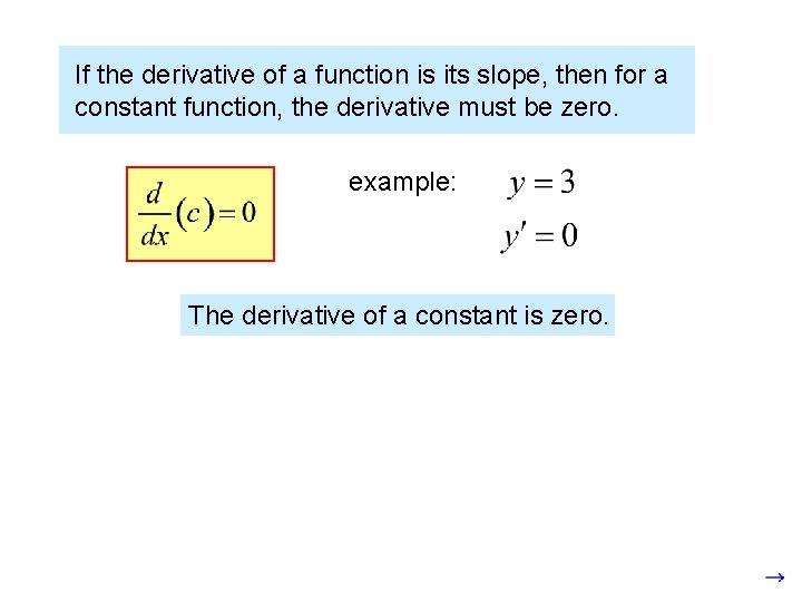 If the derivative of a function is its slope, then for a constant function,