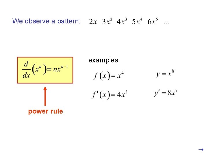 We observe a pattern: … examples: power rule 