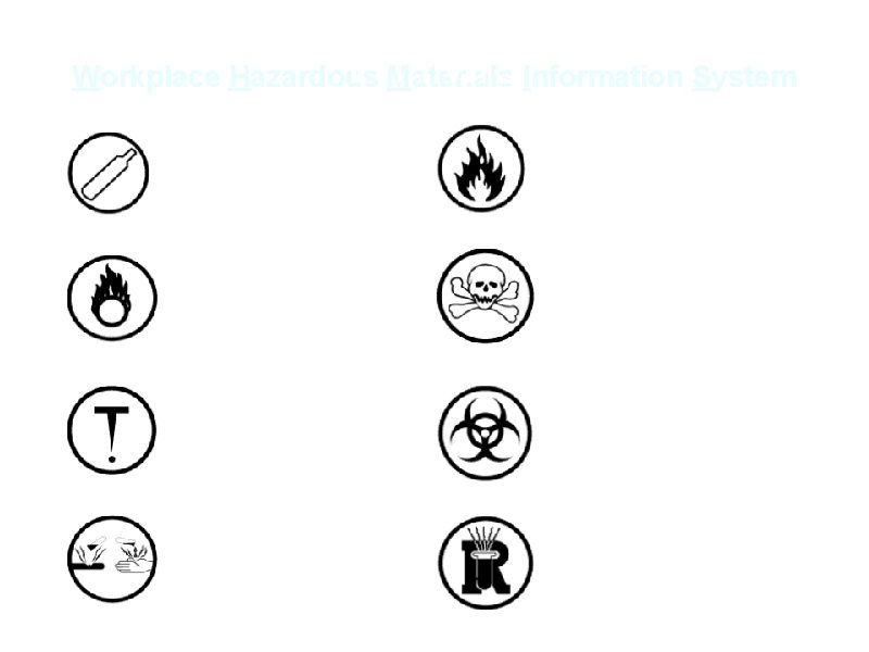 WHMIS Workplace Hazardous Materials Information System Compressed gas Flammable and combustible material Oxidizing material