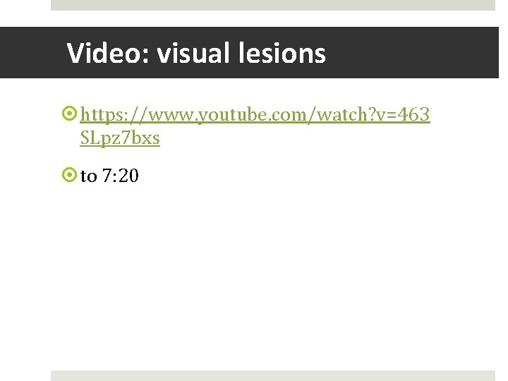 Video: visual lesions https: //www. youtube. com/watch? v=463 SLpz 7 bxs to 7: 20
