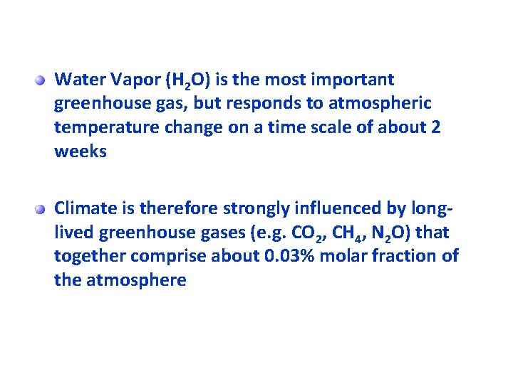 Water Vapor (H 2 O) is the most important greenhouse gas, but responds to