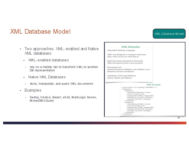 XML Database Model ▪ Two approaches: XML- enabled and Native XML databases XML- enabled XML Database Model ▪ Two approaches: XML- enabled and Native XML databases XML- enabled