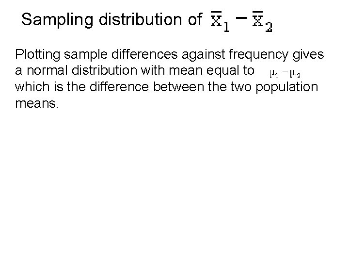 Sampling distribution of Plotting sample differences against frequency gives a normal distribution with mean