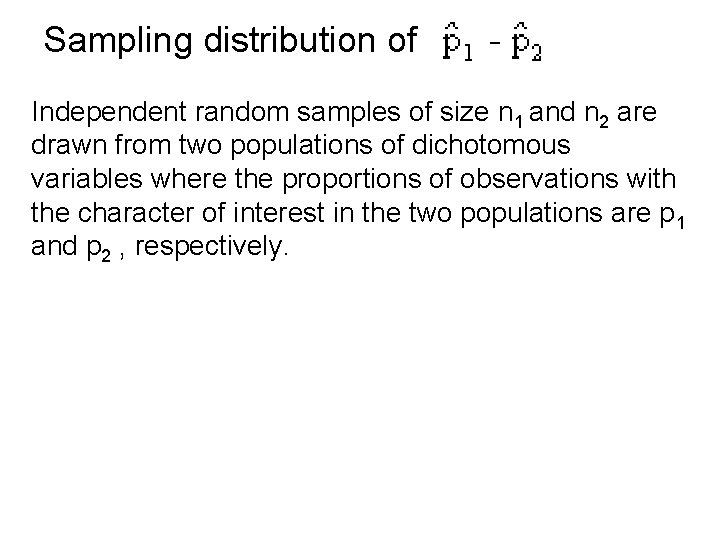 Sampling distribution of Independent random samples of size n 1 and n 2 are