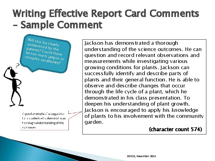 Writing Effective Report Card Comments – Sample Comment Will th is be c learly