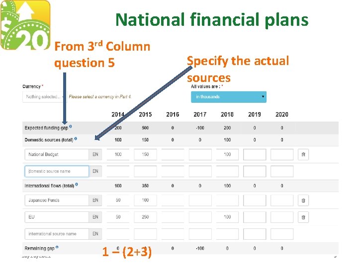 National financial plans From 3 rd Column question 5 10/16/2021 1 – (2+3) Specify