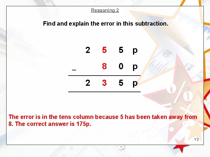 Reasoning 2 Find and explain the error in this subtraction. 2 _ 2 5