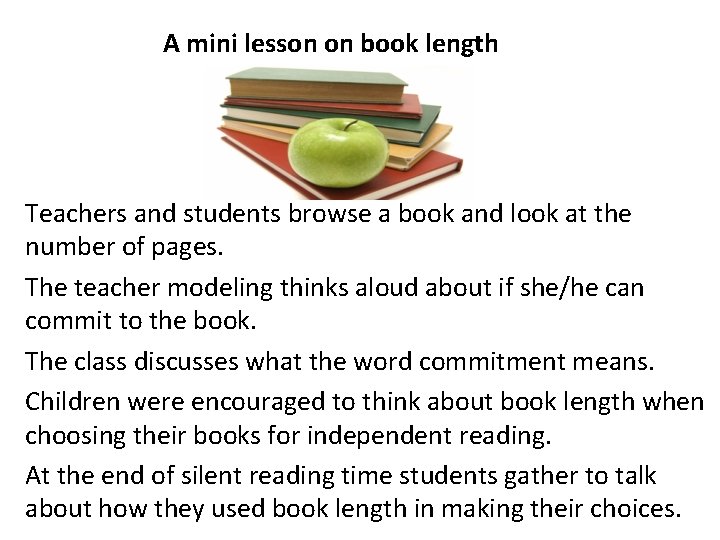 A mini lesson on book length Teachers and students browse a book and look