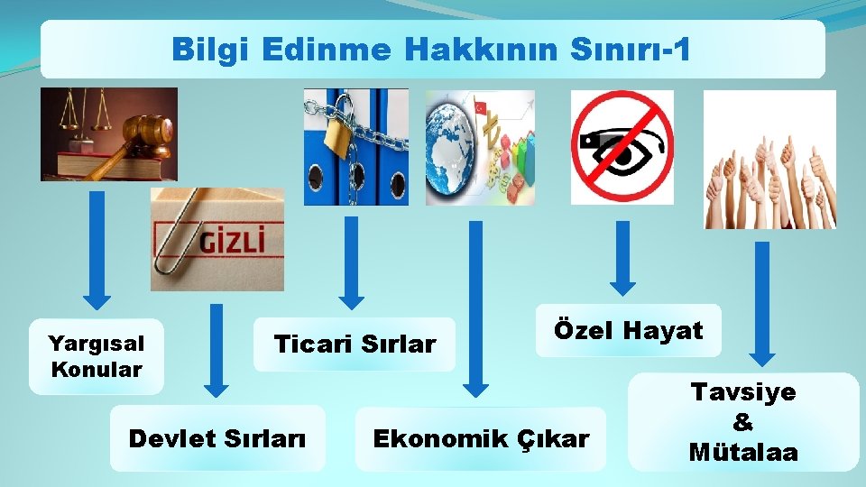 Bilgi Edinme Hakkının Sınırı-1 Yargısal Konular Ticari Sırlar Devlet Sırları Özel Hayat Ekonomik Çıkar