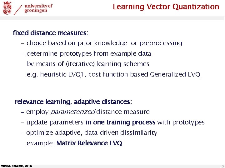 Learning Vector Quantization fixed distance measures: - choice based on prior knowledge or preprocessing