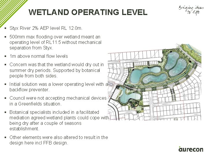 WETLAND OPERATING LEVEL § Styx River 2% AEP level RL 12. 0 m. §