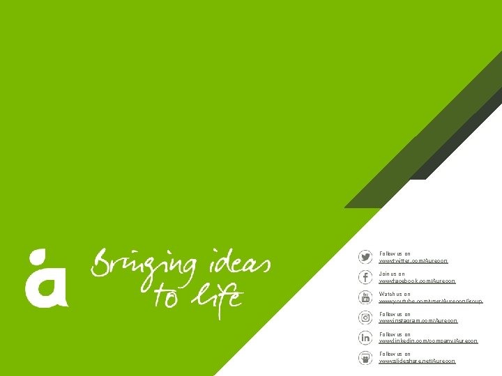 Follow us on www. twitter. com/Aurecon Join us on www. facebook. com/Aurecon Watch us