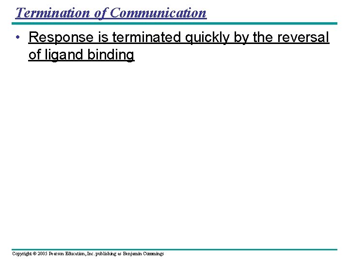 Termination of Communication • Response is terminated quickly by the reversal of ligand binding