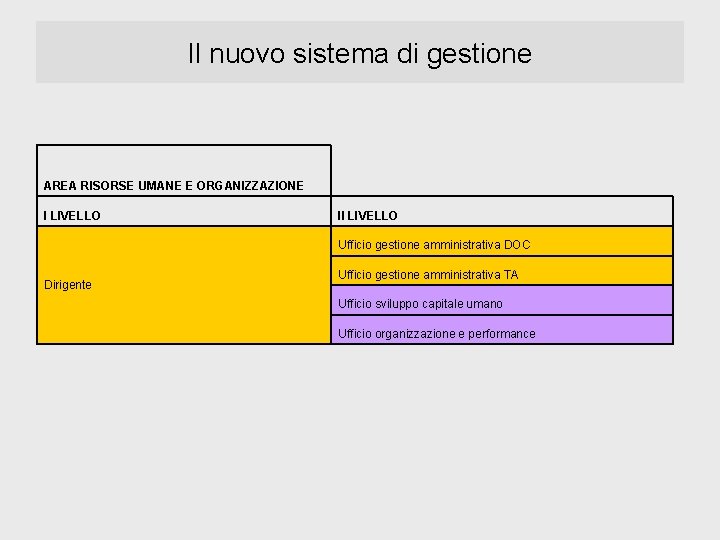 Il nuovo sistema di gestione AREA RISORSE UMANE E ORGANIZZAZIONE I LIVELLO II LIVELLO