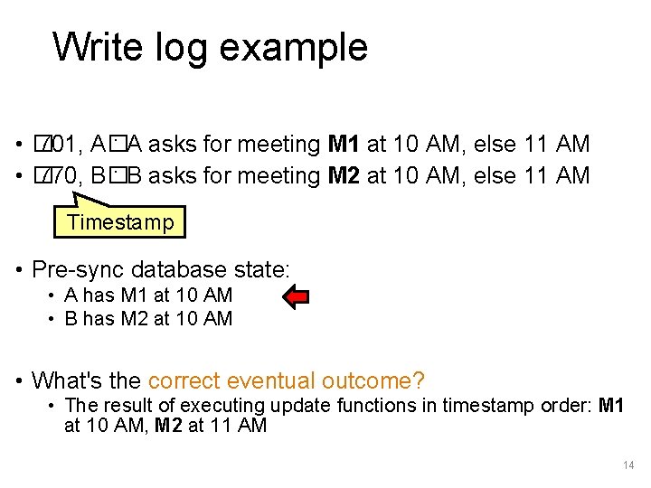 Write log example • � 701, A� : A asks for meeting M 1