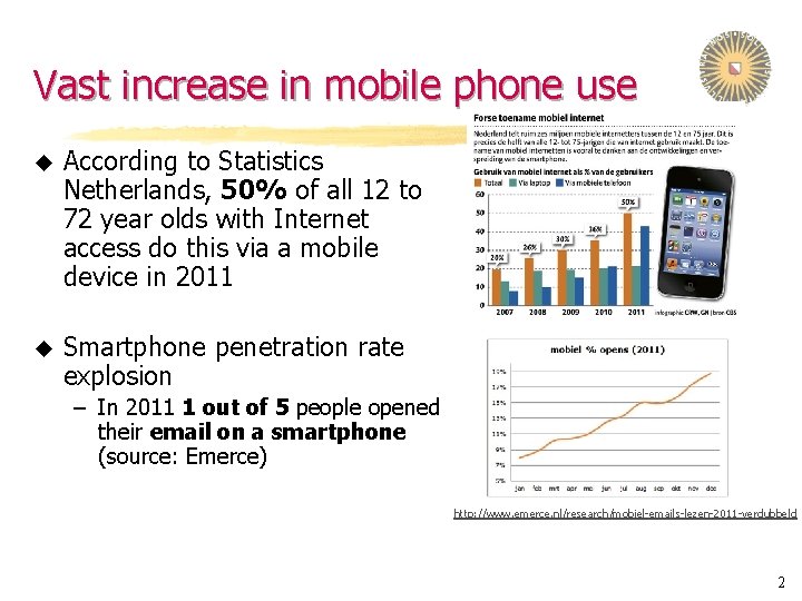Vast increase in mobile phone use u According to Statistics Netherlands, 50% of all
