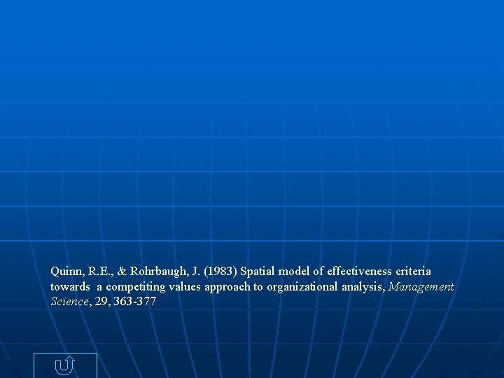 Quinn, R. E. , & Rohrbaugh, J. (1983) Spatial model of effectiveness criteria towards