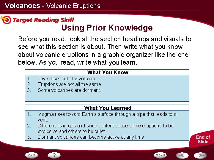 Volcanoes - Volcanic Eruptions Using Prior Knowledge Before you read, look at the section