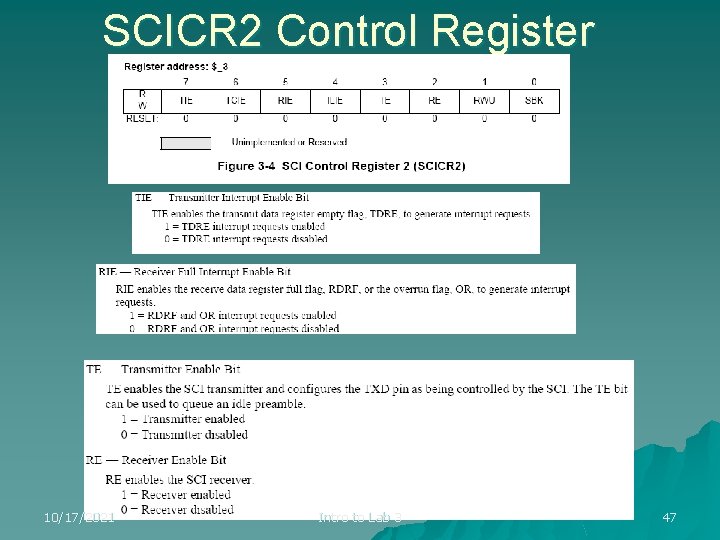 SCICR 2 Control Register 10/17/2021 Intro to Lab 3 47 