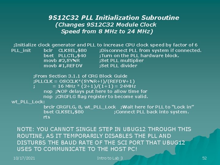 9 S 12 C 32 PLL Initialization Subroutine (Changes 9 S 12 C 32