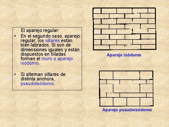 El aparejo regular: • En el segundo caso, aparejo regular, los sillares están bien