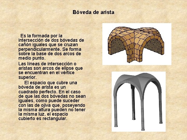 Bóveda de arista Es la formada por la intersección de dos bóvedas de cañón