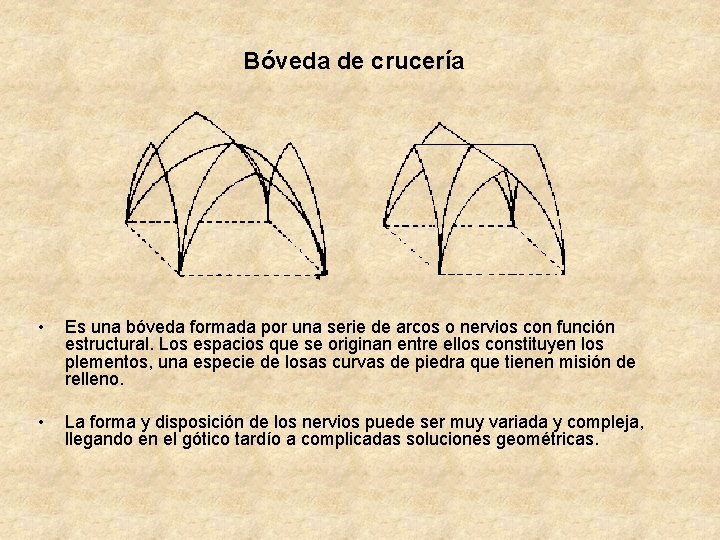 Bóveda de crucería • Es una bóveda formada por una serie de arcos o