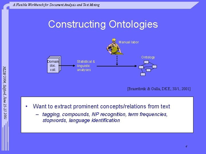 A Flexible Workbench for Document Analysis and Text Mining Constructing Ontologies Manual labor Ontology
