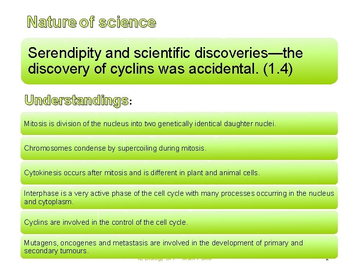 Nature of science Serendipity and scientific discoveries—the discovery of cyclins was accidental. (1. 4)