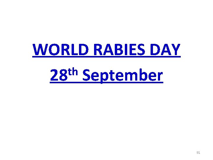 WORLD RABIES DAY th 28 September 91 