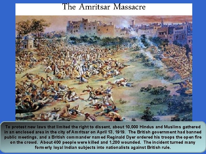 The Amritsar Massacre To protest new laws that limited the right to dissent, about