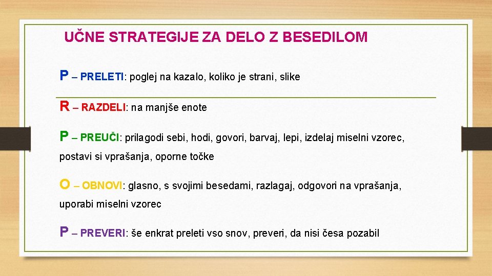 UČNE STRATEGIJE ZA DELO Z BESEDILOM P – PRELETI: poglej na kazalo, koliko je