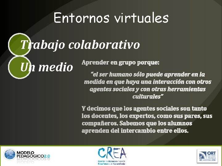 Entornos virtuales Trabajo colaborativo Un medio 