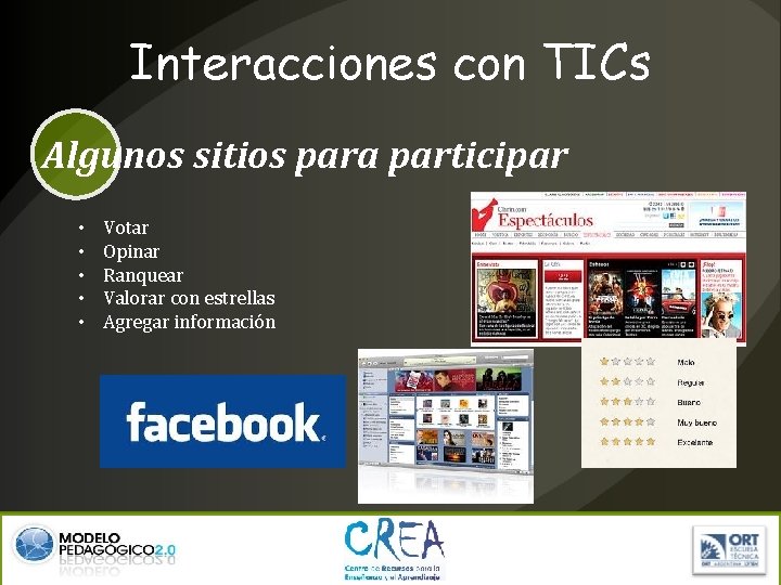 Interacciones con TICs Algunos sitios para participar • • • Votar Opinar Ranquear Valorar